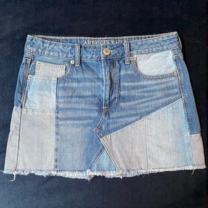 American Eagle Denim Patchwork Mini Skirt